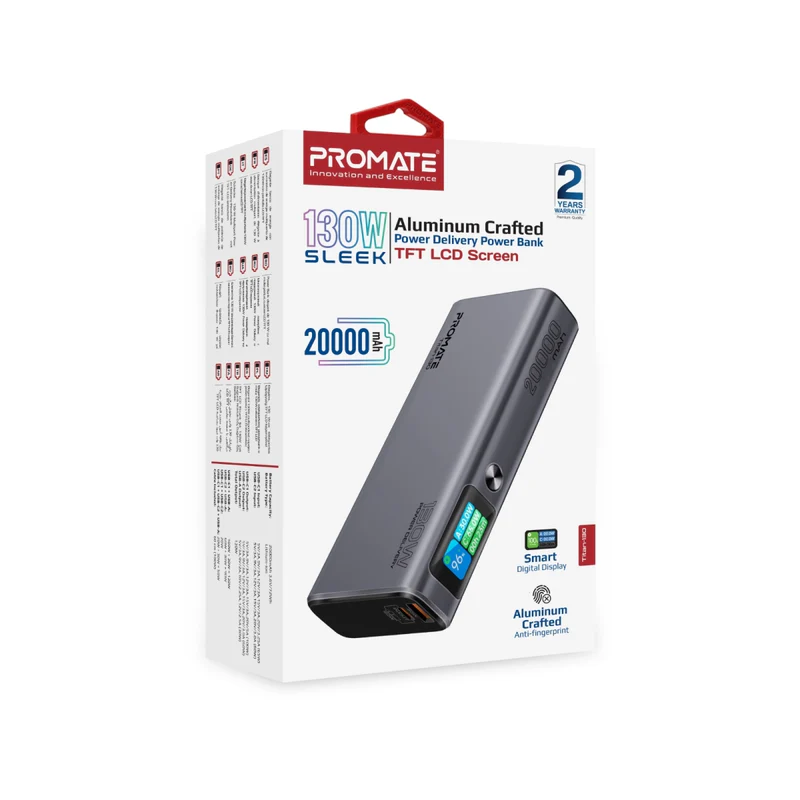 Promate 130W PD 20,000 mAh Aluminium Crafted Laptop / Mobile Power Bank