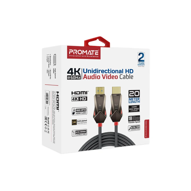 [ProLink4K60-20M] Promate 4K/60Hz Ultra-HD 20 Meters Optical Fiber Unidirectional HDMI Cable
