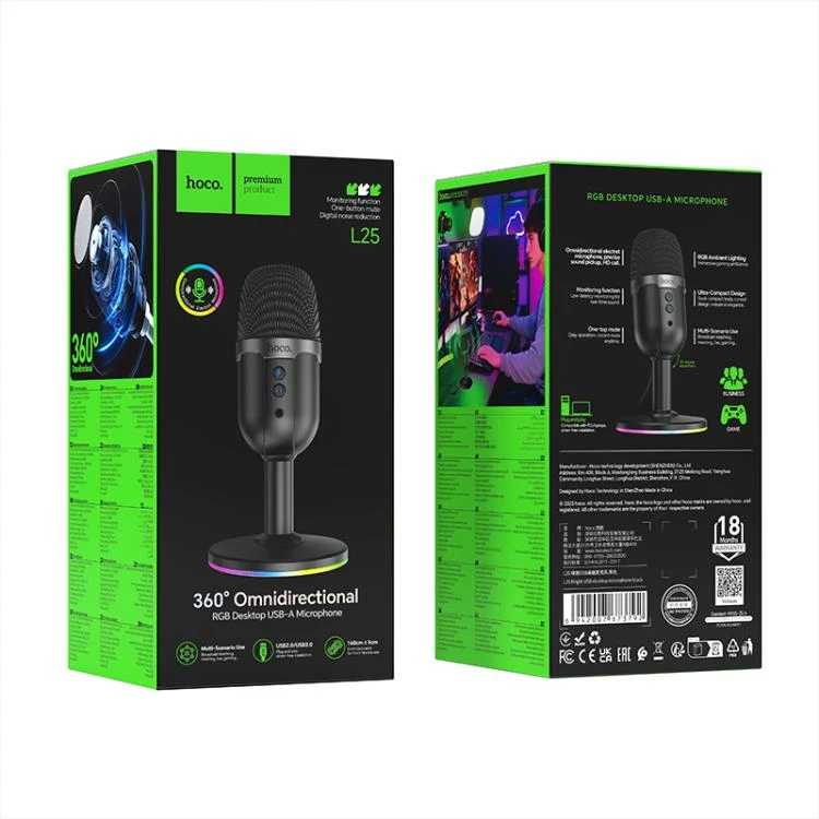 Hoco 360 Omnidirectional RGB Deskctop USB-A Microphone