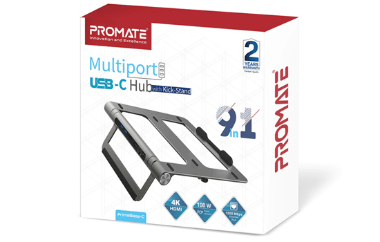 Promate 9in1 Multiport USB-C Hub with Kick-Stand Docking Station
