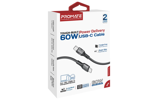 [FletchLink-CC.Black] Promate Tough-Built 60W PD USB-C Cable