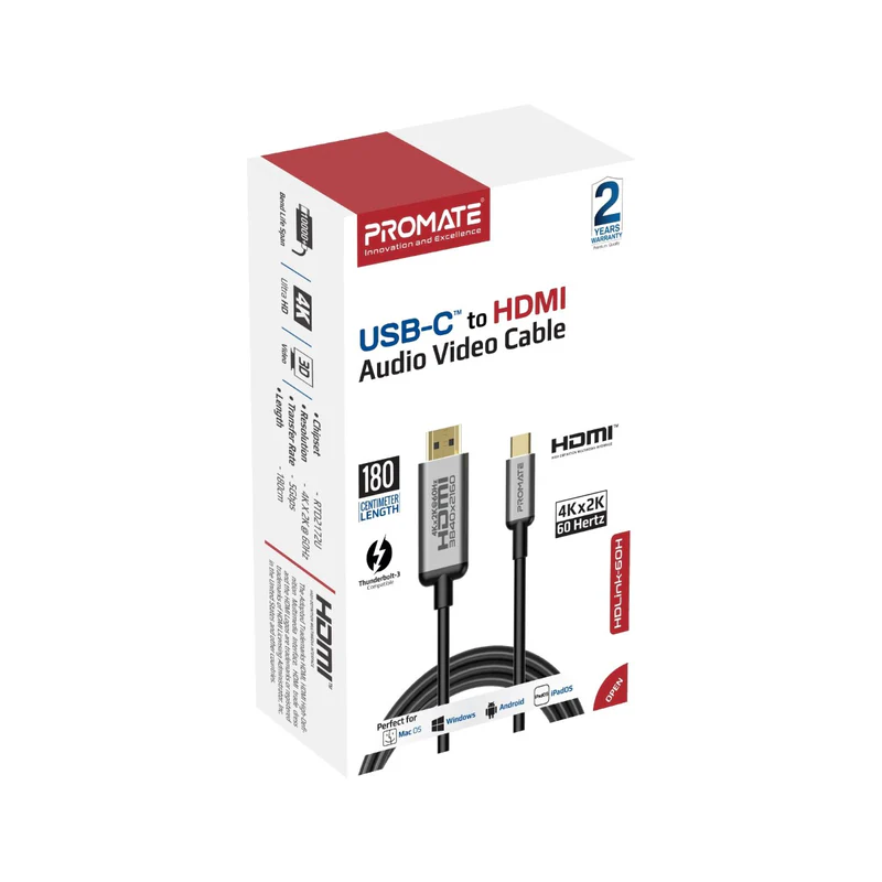 [HDLINK.60H] Promate USB Type-C to HDMI 1.8 Meters Cable