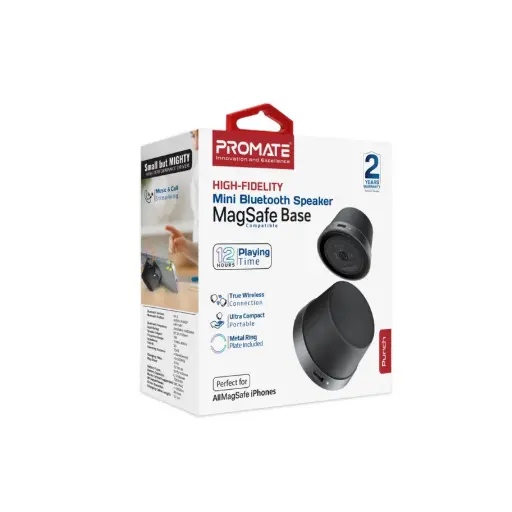 [Punch.Silver] Promate Mini Bluetooth Speaker with MagSafe Compatible Base