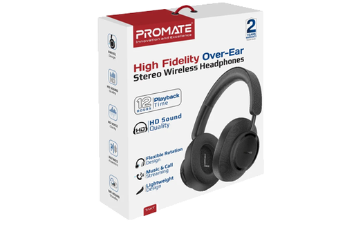 [Takt.Black] Promate 12 Hours High Fidelity Over-Ear Stereo Wireless Headphones