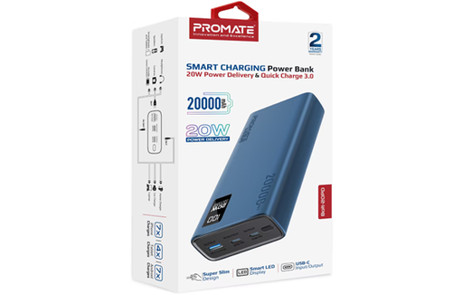 [Bolt-20PD.Black] Promate 20W PD 20,000 mAh Smart Charging Power Bank