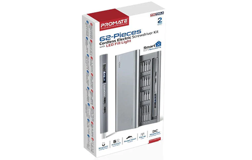 [ProTools-62A] Promate 62-pieces Cordless Electric Screwdriver Kit with LED Light