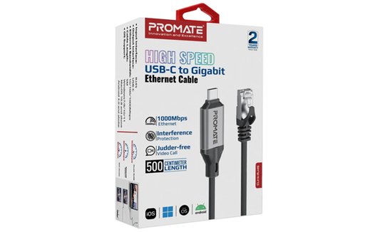 [CLink-RJ45] Promate High Speed 5 Meters USB-C To Gigabit Ethernet RJ45 Cable
