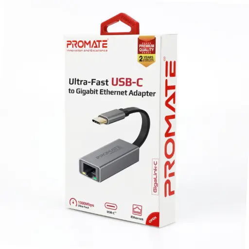 [GigaLink-C.Grey] Promate High Speed (1Gb/s) USB-C to Ethernet (RJ45) Adapter